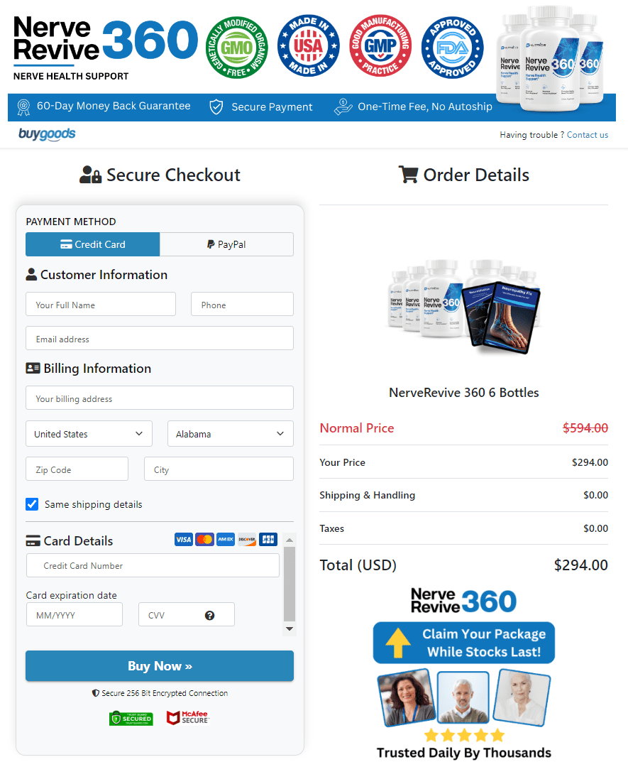 Nerve Revive 360 order page